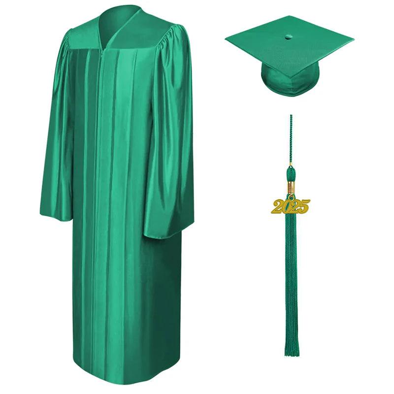 Shiny Emerald Green Bachelors Academic Cap & Gown - Graduation Gown 