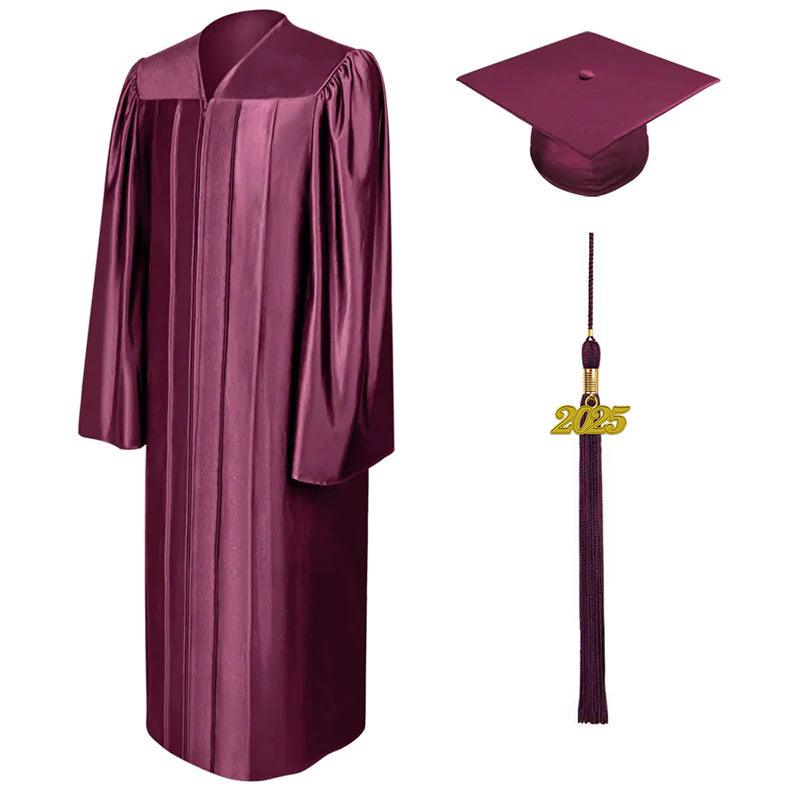 Shiny Maroon High School Cap & Gown - Graduation Gown 
