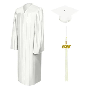 Shiny White Bachelors Academic Cap & Gown - Graduation Gown 