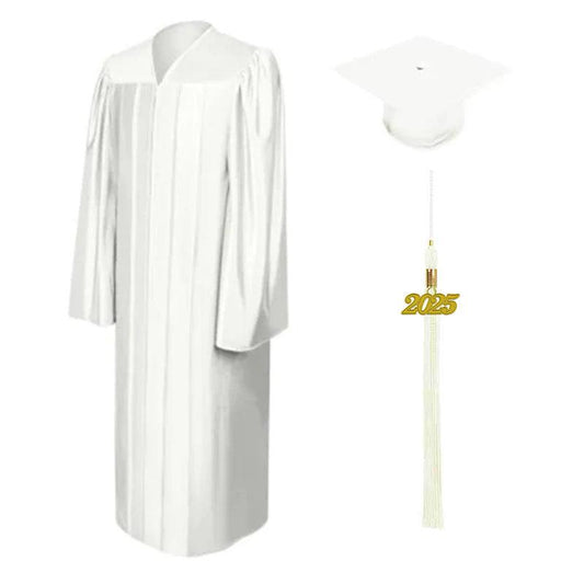 Shiny White Junior High/Middle School Cap & Gown - Graduation Gown 